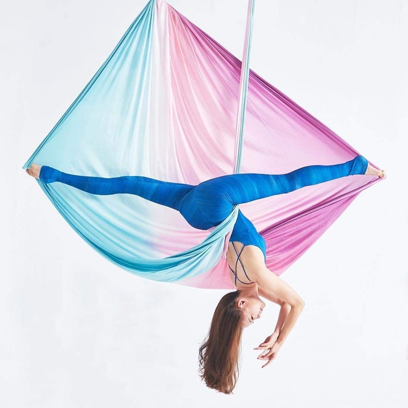 Flife F.Life Aerial Yoga Hammock Silk Swing kit for Antigravity Yoga Inversion Include Daisy Chain,Carabiner and Pose Guide (Fairy Floss Omber) - Image 2